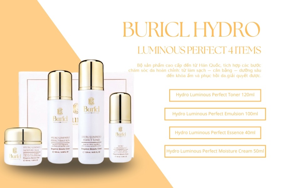 Bộ dưỡng trắng chống lão hóa da Buricl Hydro Luminous Perfect 4 items