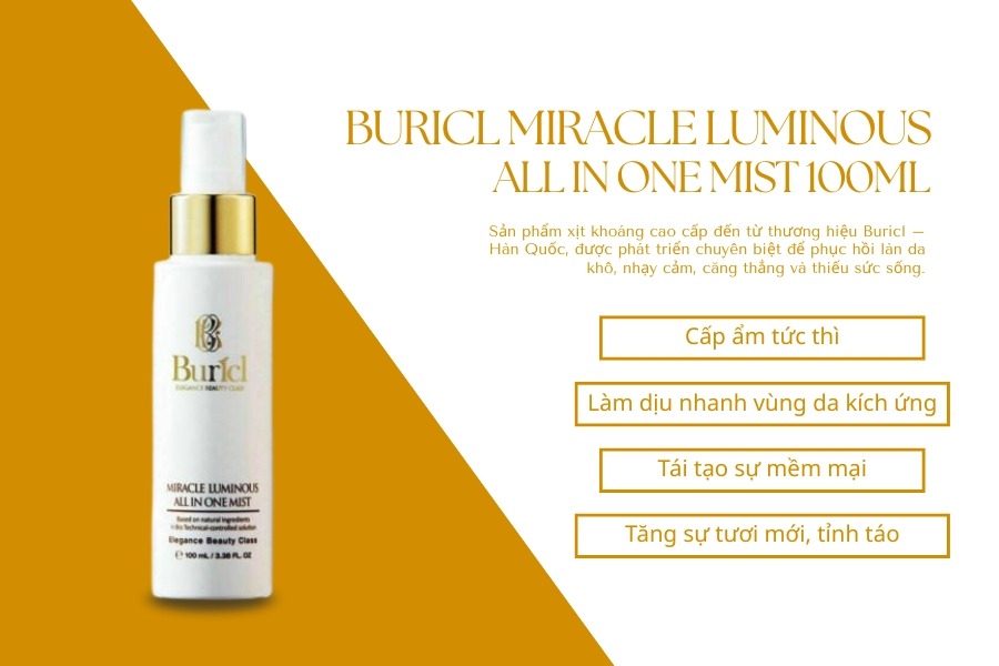 Xịt khoáng dưỡng da Buricl Miracle Luminous All in One Mist 100ml
