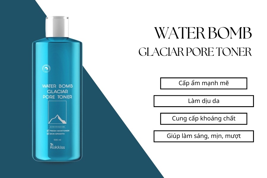 Nước hoa hồng đường da Rokkiss Water Bomb Glaciar Pore Toner 500ml